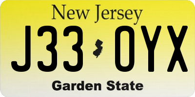 NJ license plate J33OYX