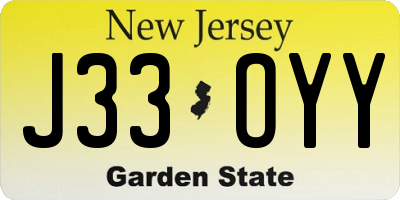 NJ license plate J33OYY