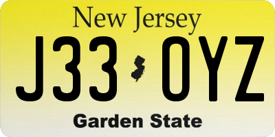 NJ license plate J33OYZ