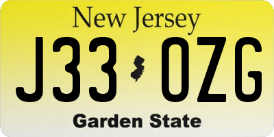 NJ license plate J33OZG