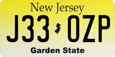 NJ license plate J33OZP