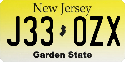 NJ license plate J33OZX
