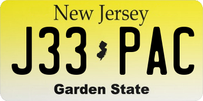 NJ license plate J33PAC