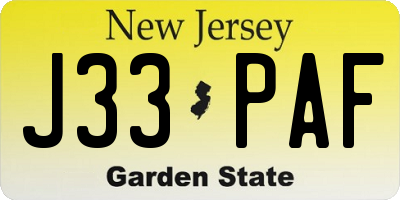 NJ license plate J33PAF