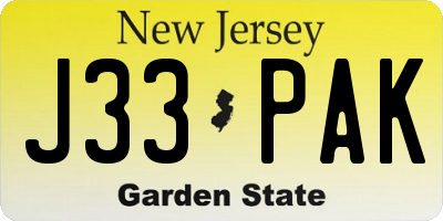 NJ license plate J33PAK