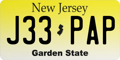 NJ license plate J33PAP