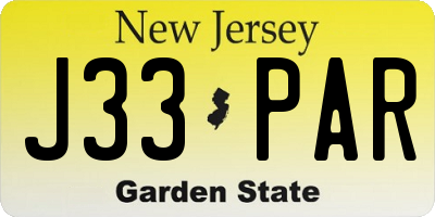 NJ license plate J33PAR