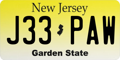 NJ license plate J33PAW