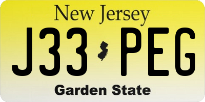 NJ license plate J33PEG