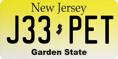 NJ license plate J33PET