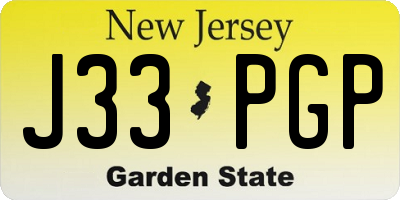 NJ license plate J33PGP