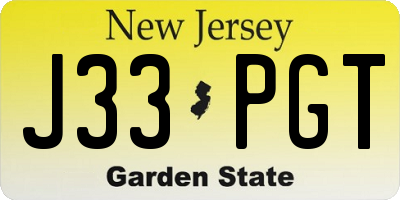 NJ license plate J33PGT