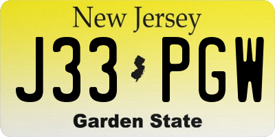 NJ license plate J33PGW
