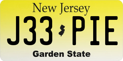 NJ license plate J33PIE