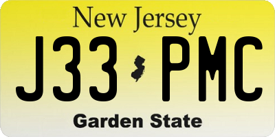 NJ license plate J33PMC
