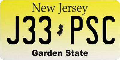 NJ license plate J33PSC