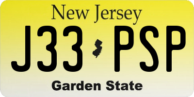 NJ license plate J33PSP