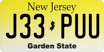 NJ license plate J33PUU