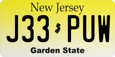 NJ license plate J33PUW