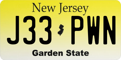NJ license plate J33PWN