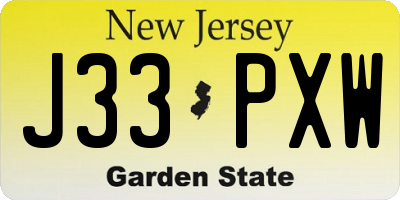 NJ license plate J33PXW