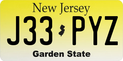 NJ license plate J33PYZ