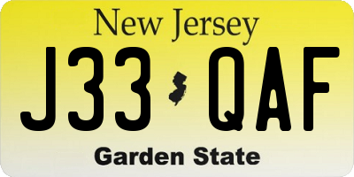 NJ license plate J33QAF