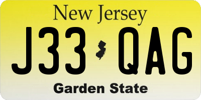 NJ license plate J33QAG