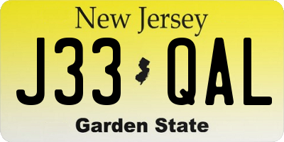 NJ license plate J33QAL
