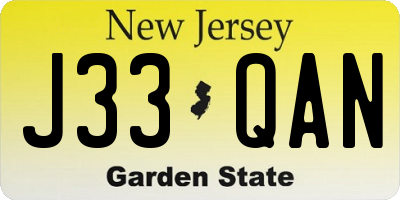 NJ license plate J33QAN