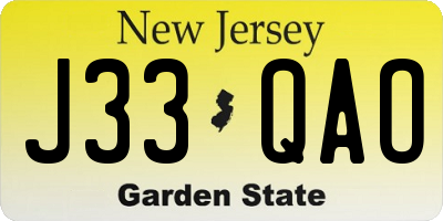 NJ license plate J33QAO