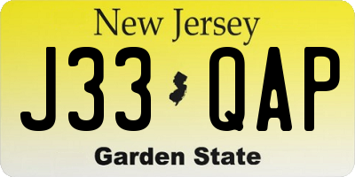 NJ license plate J33QAP