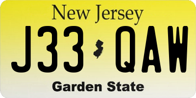 NJ license plate J33QAW
