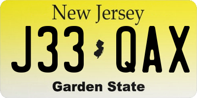 NJ license plate J33QAX