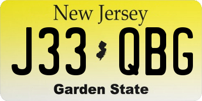 NJ license plate J33QBG