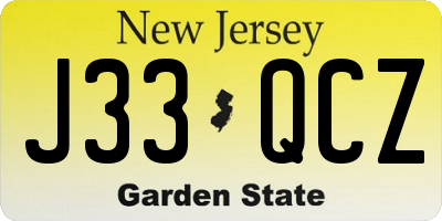 NJ license plate J33QCZ