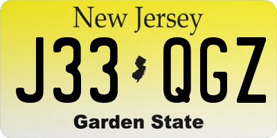 NJ license plate J33QGZ
