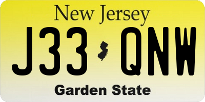 NJ license plate J33QNW