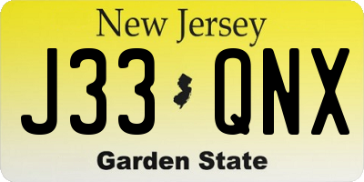 NJ license plate J33QNX