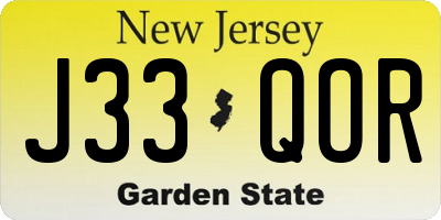 NJ license plate J33QOR