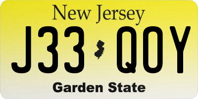 NJ license plate J33QOY