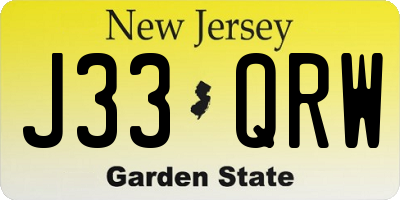 NJ license plate J33QRW