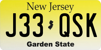 NJ license plate J33QSK