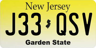 NJ license plate J33QSV