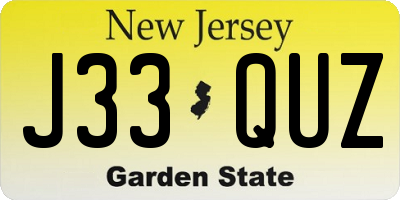 NJ license plate J33QUZ