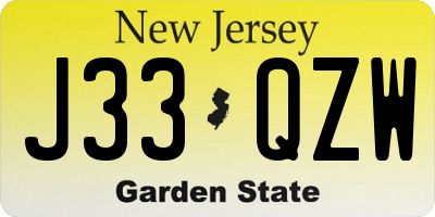 NJ license plate J33QZW