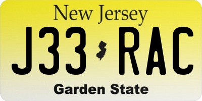 NJ license plate J33RAC