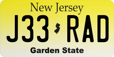 NJ license plate J33RAD