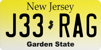 NJ license plate J33RAG