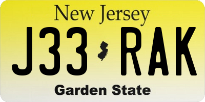NJ license plate J33RAK